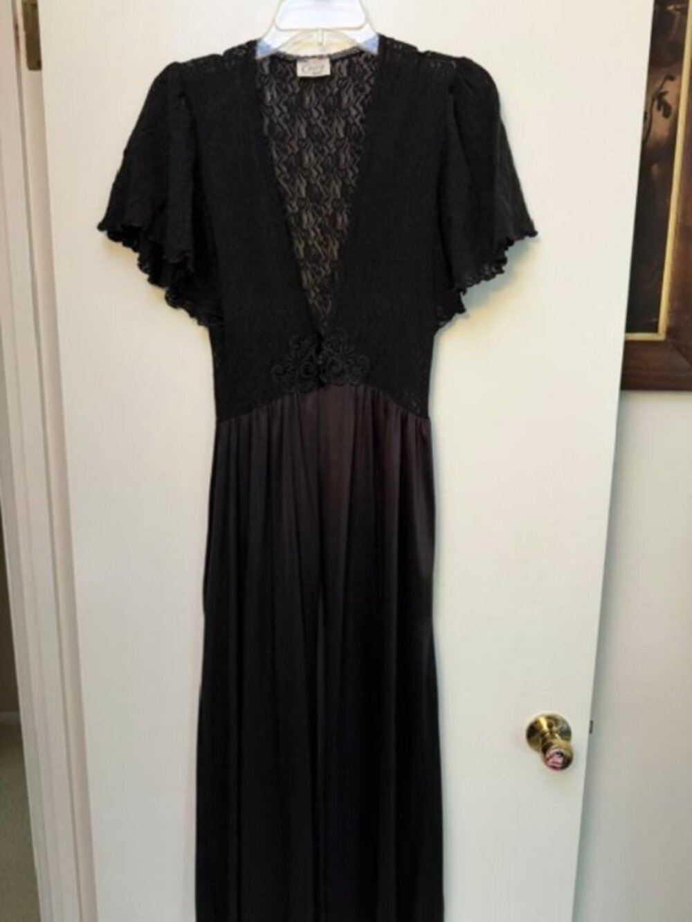 Vintage Black Lace Top and Polyester Skirt Below on Boudoir Robe - Size S - Picture 3 of 8